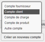 Menu de création d'un compte