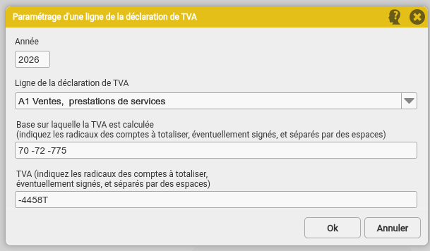 Saisie d'une ligne de paramétrage avancé de la TVA