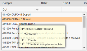 Propositions de comptes, survol du compte 411000-DURAND