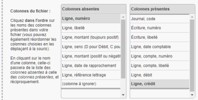 Choix des colonnes Choix des colonnes